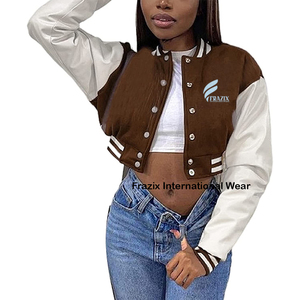 Nouvelle Veste Bomber de Baseball Courte en Polaire Tricotée pour Femme, Modèle Hiver 2025, Style Letterman, Broderie Décorative, Réversible - Product Image 1