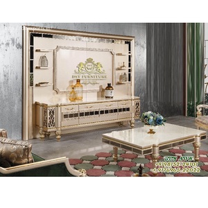 Meuble TV royal en teck doré brillant, ensemble de meubles de salon moderne avec taille personnalisable - Product Image 1