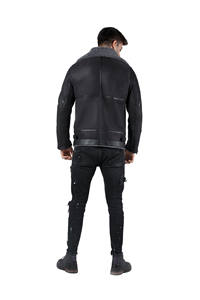 Parkas en peau de mouton véritable de qualité supérieure, design lisse, respirant, col en V, cuir noir pour hommes, hiver/automne - Product Image 3