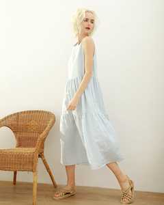 New arrival fashionable trending latest design 2026 white color crepe fabric o-neck sleeveless floor <b>length</b> women linen <b>dress</b> - Product Image 2