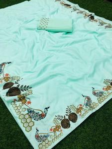 Le look le plus riche pour la réception Vichitra Two Tone Embroidery Work Saree with Blouse Piece Indian Women Wear Cheap Low Price Surat Apparelgarment - Product Image 6