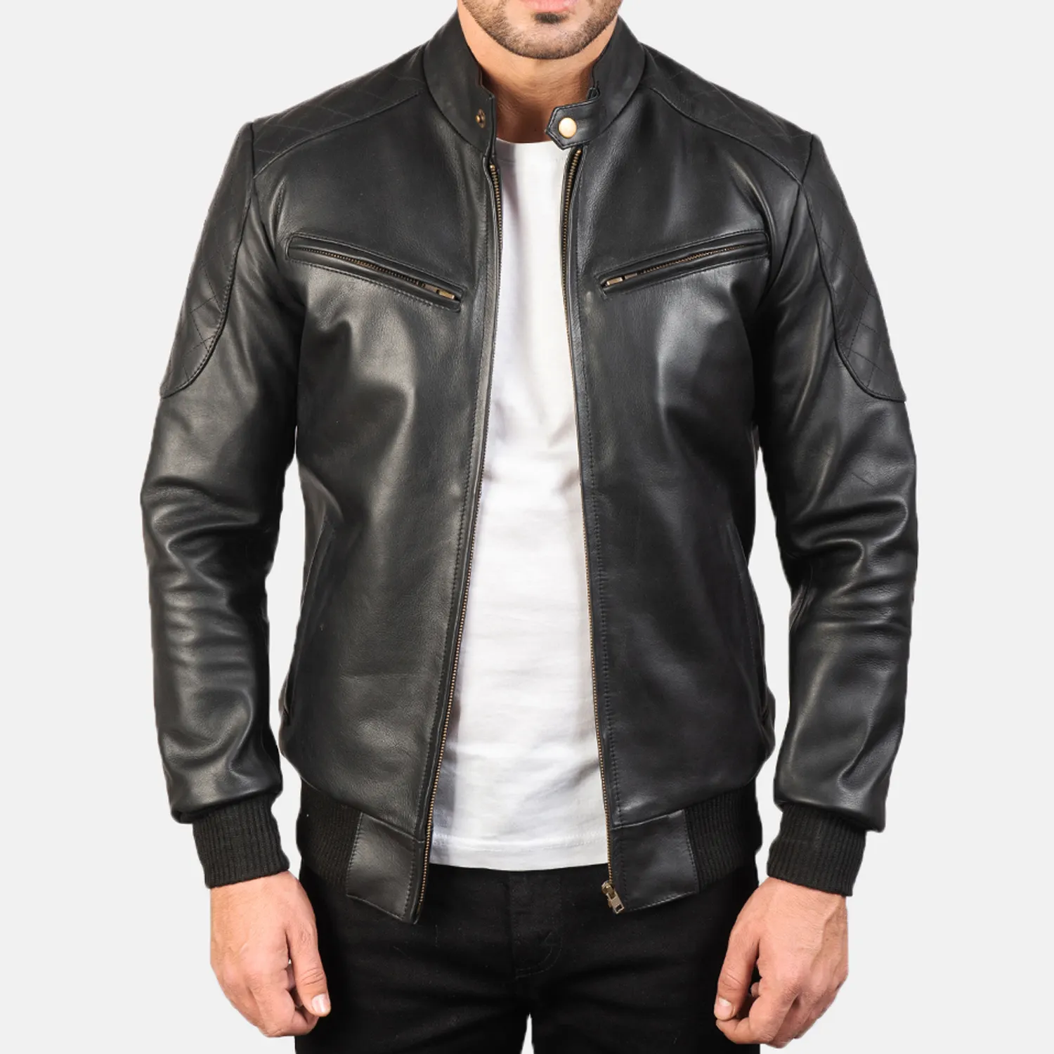 Custom Men Faux Leather Bomber Jumper OEM Logo Fashion Cow Hide Leather Bomber Jacket