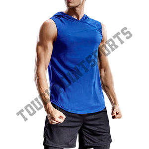 Wholesale Men's Summer Fitness Sports Tank Top and <b>Hoodie</b> 100% Cotton Jersey Weaved Plain Color Sleeveless T-Shirt Design - Product Image 1