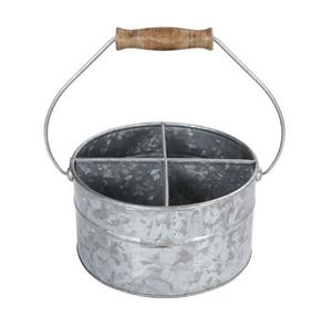 2 Tier Galvanized Tool Caddy Round Shape Stylish Design Perfect for Home Kitchenware <b>Storage</b> Daily Use Sturdy Round Base - Product Image 2