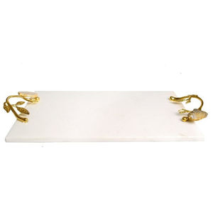 Plateau de service rectangulaire en marbre, pour magasin d'hôtel, haut de gamme avec poignée en laiton, à la mode, nouveau Design personnalisé - Product Image 3