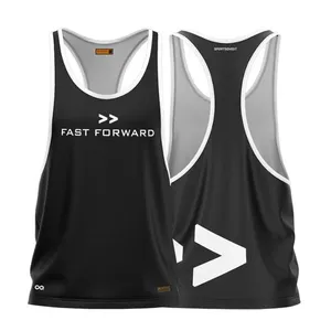 100% Eco Friendly & breathable soft Polyester New Style And High Men Racerback Black sublimation Printed Vest for bulk orders
