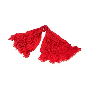 美しいデザイン柔らかくて暖かいデザイン100% オーガニック竹ビーガンスカーフ無地暖かい赤の女性のスカーフサプライヤー
