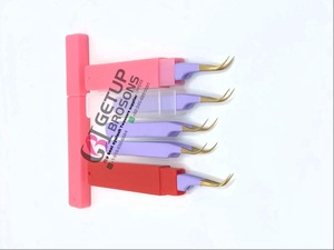 Pince à épiler en acier inoxydable de 10 mm de haute qualité, durable, incurvée, avec revêtement en poudre violette, pointe dorée, anti-magnétique, anti-statique, prise en main fine - Product Image 6