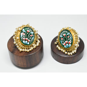 Meenakari-pendientes de aro con piedra de Latón chapado en oro para niñas y mujeres - Product Image 1