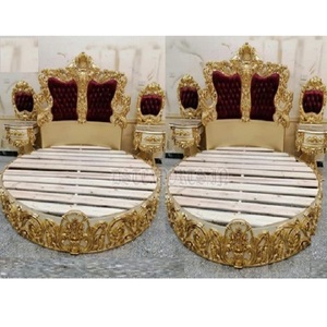 Ensemble de chambre à coucher ronde en bois de teck, sculpté à la main, Style Royal, luxueux, pour lit Baroque et table de nuit - Product Image 1