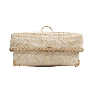 Petit panier de rangement naturel en bambou, boîte à paniers tressée avec couvercle, vente en gros - Product Image 1