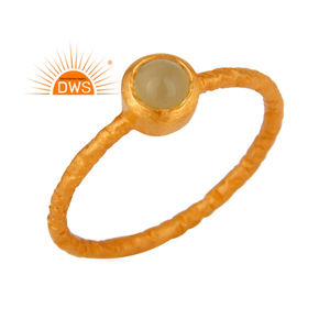 925 Sterling <b>Silver</b> 18k gold <b>plated</b> Natural Prehnite Chalcedony Gemstone Stackable Ring For Women Jewelry Manufacturer - Product Image 1