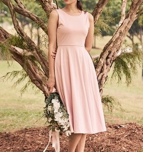 Robe longue rose à manches courtes, col rond, en crêpe 100% lin, coupe ajustée, élégante, avec pompons, pour soirée formelle d'été - Product Image 4