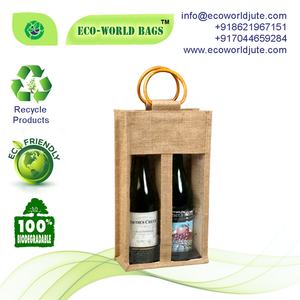 Sacs pour bouteille de vin en jute 100% de jute biodégradable écologique avec fenêtre en pvc et poignée en rotin - Product Image 3