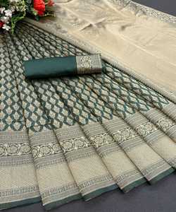 Banarasi soie Jacquard Saree Blouse dames fête Festival tenue quotidienne en gros bas prix vêtement doux coton soie Sari indien - Product Image 4