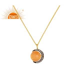 Colgante de cadena de media luna antigua, proveedor de joyería, piedra lunar y Cz, chapada en oro colgante de plata, venta al por mayor - Product Image 1