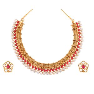 Conjunto de joyería india tradicional Kundan para mujer, Gargantilla con cuentas de perlas de imitación, collar, pendientes, conjunto de joyería de bollwood - Product Image 1