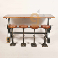 Table à Manger Industrielle Vintage Hure avec Tabouret de Bar en Fonte et Cuir pour Bar ou Salle à Manger Moderne