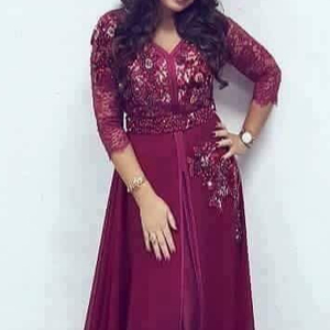 NEW--EMBROIDERY OF CRYSTAL GLASS BEADS,GLASS STONE WORK ON BEAUTIFUL PURPLE CAFTAN DRESS FOR PARTY-WEAR @ 2022 - Product Image 1