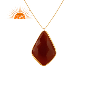 Pendentif en onyx rouge serti dans un cadre, bijoux plaqués or indien, argent 925, pendentif pour femme, collier, fournisseur de bijoux, collection classique - Product Image 1