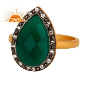 แหวนพลอยสีเขียว CZ ออนิกซ์ ดีไซน์ปี 2026 งานแฮนด์เมด ชุบทอง 18k เงินแท้ 925 ขายส่งจากผู้ผลิตเครื่องประดับ - Product Image 1
