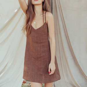 El vestido minilargo es imprescindible para el verano, las correas de hombro son ajustables, ideal para un vestido de lino sin mangas de ajuste personalizado - Product Image 1