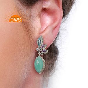 Boucles d'oreilles uniques en chalcédoine aqua marquise, pierres précieuses, fabrication artisanale indienne, argent sterling fin, boucles d'oreilles pendantes, fournisseur de bijoux - Product Image 4