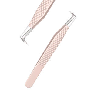 Pincettes courbées en acier inoxydable, revêtues de pêche, pour les cils, Volume, en acier inoxydable, vente en gros, 1 pièce - Product Image 1