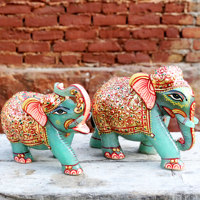 Jade Big Elephant Pair Gold gemalt Emboss Elephant Figur Stein figur Viel Glück Figur Edelsteins chnitzerei