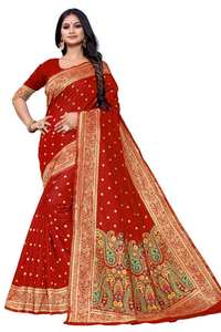 Banarasi Seda Jacquard Saree Con Blusa Ropa de mujer Fiesta Festival Ropa diaria Algodón suave Seda Sari Venta al por mayor Precio bajo ApparelGarment - Product Image 6