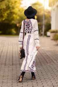 Ropa de manga larga con cuello redondo para mujer, vestido informal con bordado floral, cintura alta, maxi - Product Image 4