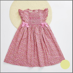 Hot Sale Short Sleeve Toddler Girls Clothing Hand Smocked Lace Children Smocked Dress With <b>Flower</b> - Product Image 2