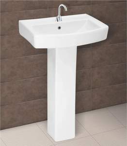 Patrón de flores forma cuadrada Cerámica Sanitarios Lavabo sobrio con pedestal 575x425mm para la escuela. - Product Image 3