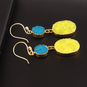 Boucles d'oreilles minimalistes pour femmes, bijoux en sucre naturel, druse et agate, crochet en or galvanisé, 1 pièce - Product Image 5