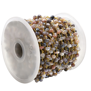 Mystic Coated Moonstone Faceted Rondelle Rosary Chain 6–7mm Brass 18K Gold Plated <b>Wire</b> Wrapped Gemstone Chain Sold by Foot - Product Image 3