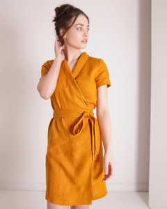 Nuevo vestido de lino 100% color naranja, moderno y a la moda, de manga corta, para mujer, estilo formal y sexy, colección 2026. - Product Image 1