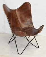 Vie moderne urbaine Style industriel Cuir Fer Tube Pliant Loisirs Relaxant Safari Camping Papillon Chaise