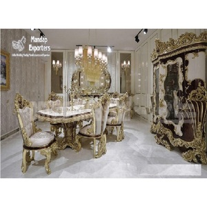 Muebles de lujo hechos a mano para comedor, mesa de comedor de madera de teca victoriana clásica tallada a mano - Product Image 1