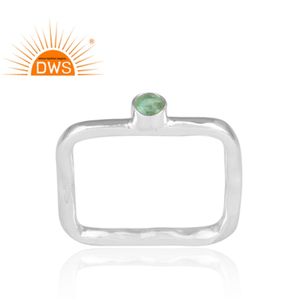 Glorioso anillo de banda cuadrada de plata de ley fina 925, anillo de piedras preciosas de Esmeralda verde, fabricante de joyería, Colección clásica - Product Image 1