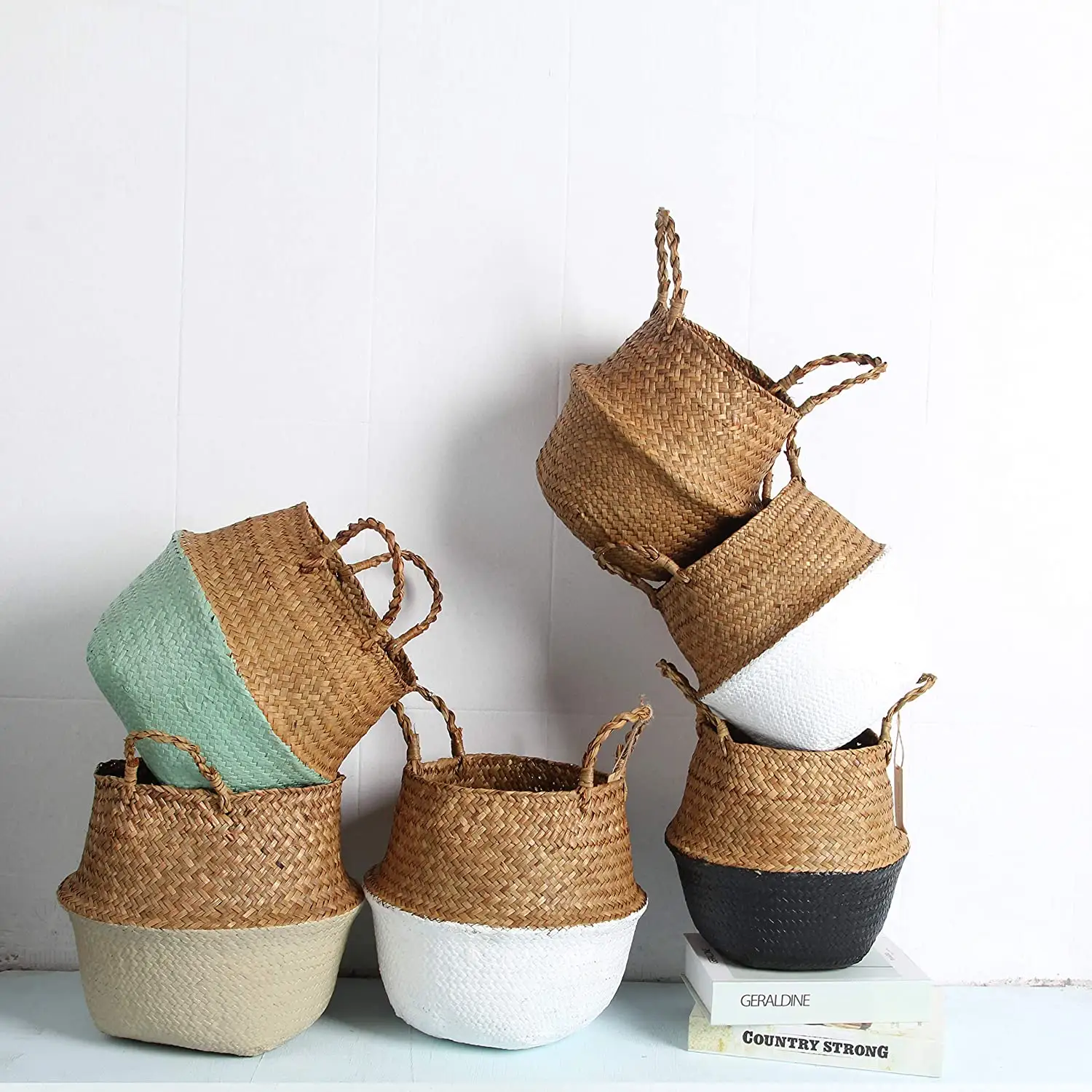 2021 Cheap Vietbay Crafts Foldable Woven Seagrass Basket with Handles Flower Pots and Planter Baskets Storage Laundry Basket