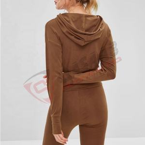 Séchage rapide à manches longues entraînement pour femmes Yoga-Wear Crop-top Gym Fitness-Running Sweat-shirt à capuche moulant Sweats - Product Image 2