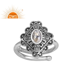 Crystal <b>Quartz</b> Gemstone <b>Ring</b> Supplier Jewelry Supplier Oxidized Sterling Silver Floral Designer <b>Ring</b> Wholesale - Product Image 1