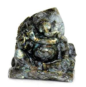 Artisanat en pierres semi-précieuses : Ganesha sculpté à la main en labradorite, style bouddhiste, pierres de guérison naturelles, résistant à l'eau - Product Image 3