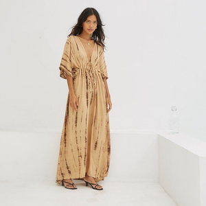 Boho Tie Dye Maxi Dress Ample 100% Coton Écologique Tissé Plage Couverture pour l'été Plus Size Casual Wear - Product Image 1