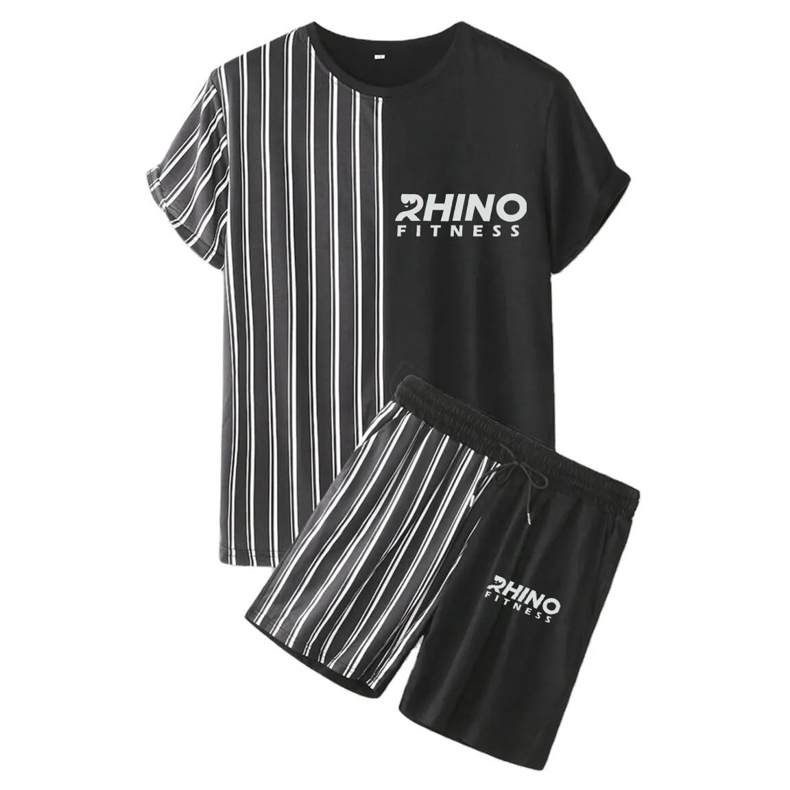 RhinoSports製のユニークなブラックカラーショートセットのメンズニューライニングスタイルショートセットスーツメンズ用ショートセット