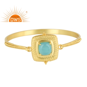 Conjunto de Calcedonia Aqua para mujer, brazalete de Latón chapado en oro, joyería, fabricante de brazaletes de moda martillados - Product Image 1
