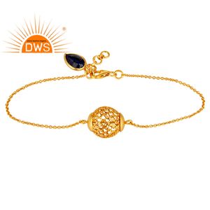 Pulsera de piedras preciosas de zafiro azul para mujer, proveedor de joyería, diseñador de bolas, Plata de Ley chapada en oro de 18k, venta al por mayor - Product Image 1