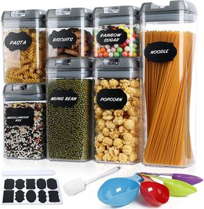 Amazon Hot Selling 7pcs in Grey Airtight Food Storage Container Set Clear BPA Free Plastic Cereal Containers with Lock Lids