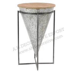 Ultimate Designing High quality Metal Iron & Wooden Cone Shape Table With Metal Wire Stand For Sale