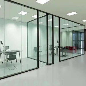 Ebunge Office Cubicle Aluminium Full Height Glazed Decorative Room Divider Double Glass Partitions Wall